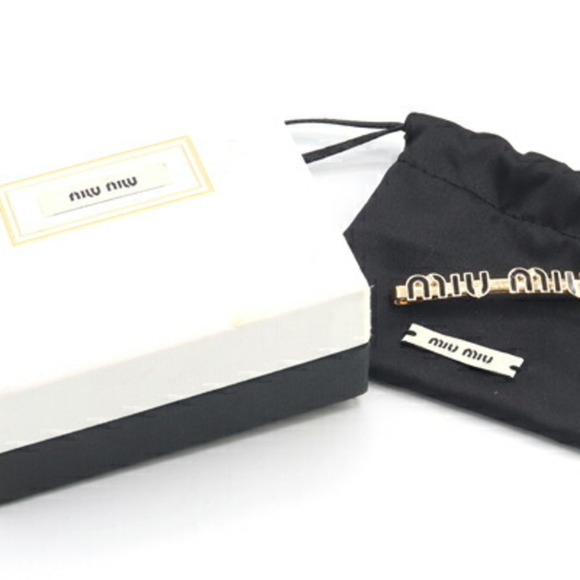Miu Miu Miu Hairpin 5IF146 Black Gold Metal Enamel American Pin for Women MIU - Picture 5 of 5